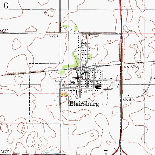Topographic Map of Blairsburg Post Office, IA
