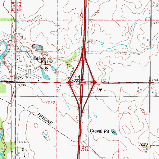 Topographic Map of Interchange 128, IA