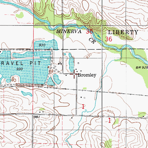 Topographic Map of Bromley Post Office (historical), IA