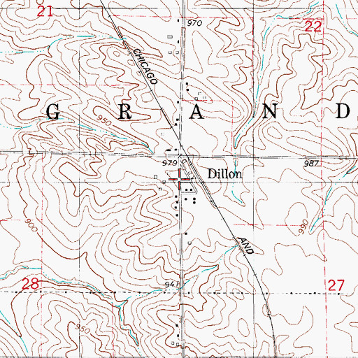 Topographic Map of Dillon Post Office (historical), IA