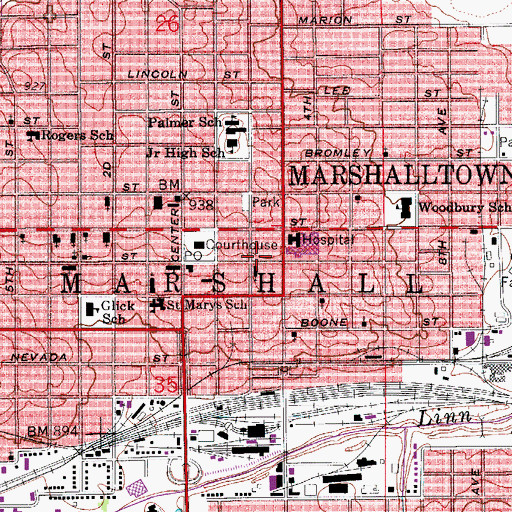 Topographic Map of Marshall County Historical Museum, IA