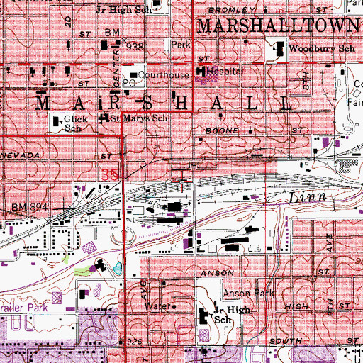 Topographic Map of Marshalltown, IA
