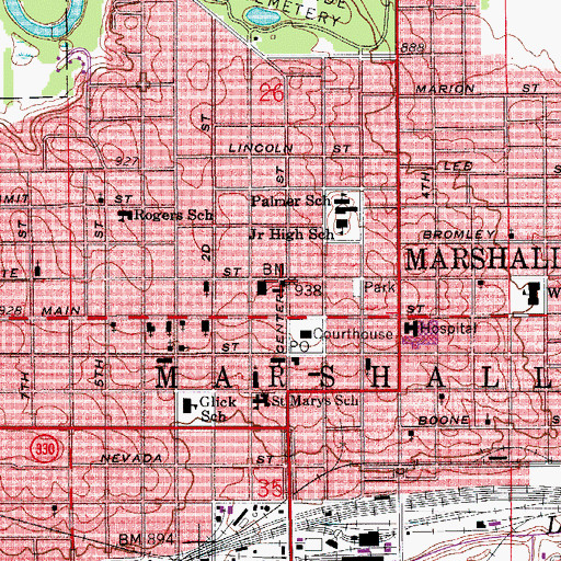 Topographic Map of Marshalltown Public Library, IA