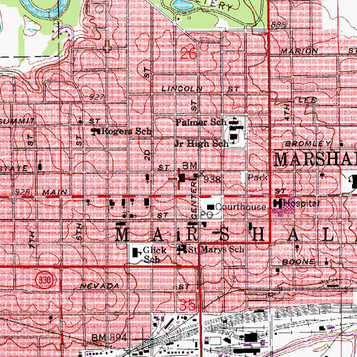 Topographic Map of Marshalltown Colliseum, IA