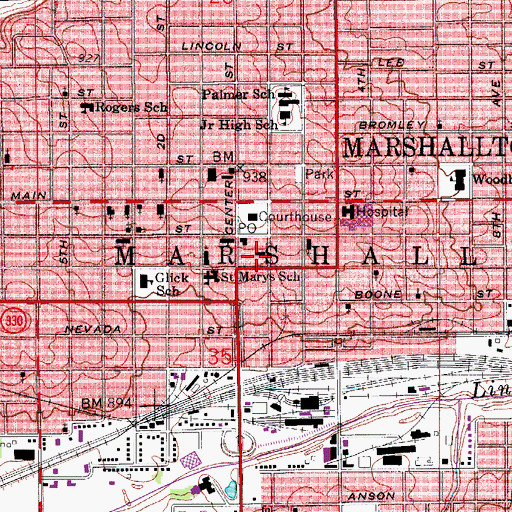 Topographic Map of Marshalltown Fire Department, IA