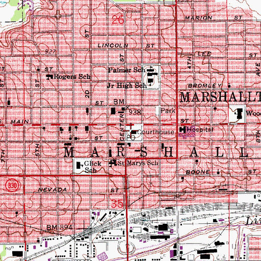 Topographic Map of Marshall County Courthouse, IA