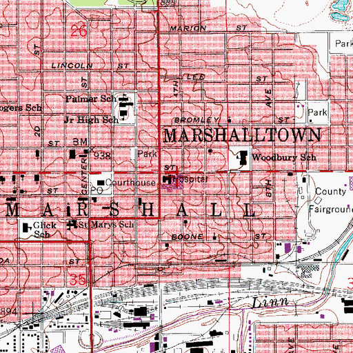 Topographic Map of UnityPoint Health - Marshalltown Hospital, IA