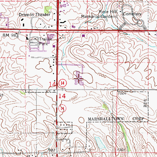 Topographic Map of Marshalltown Community College, IA