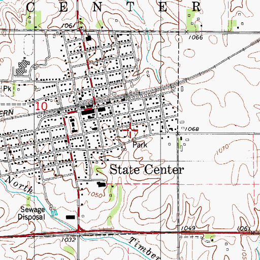 Topographic Map of State Center Rose Garden, IA