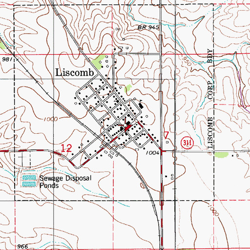 Topographic Map of Liscomb Fire Department, IA