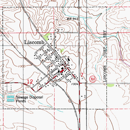 Topographic Map of Liscomb Town Hall, IA