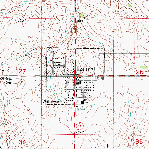 Topographic Map of Laurel (historical), IA