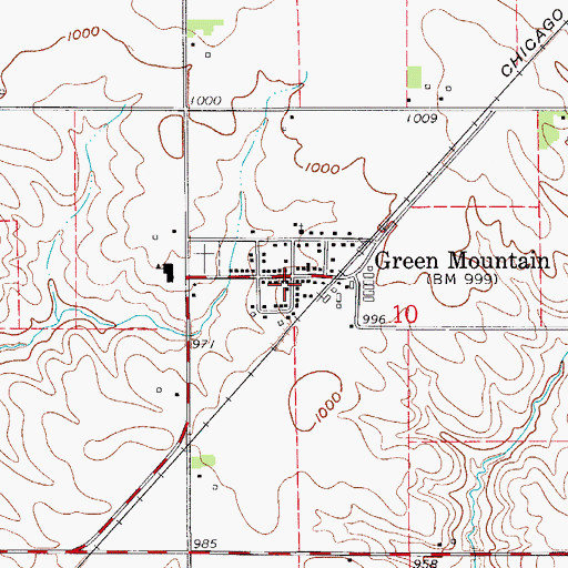 Topographic Map of Green Mountain Post Office, IA