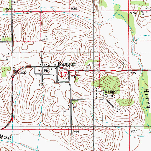 Topographic Map of Bangor Square County Park, IA
