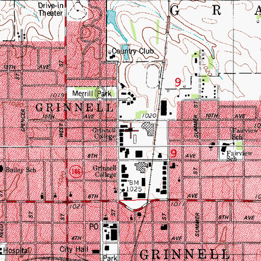 Topographic Map of Cowles Residence Hall, IA