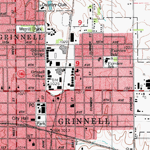 Topographic Map of James Residence Hall, IA