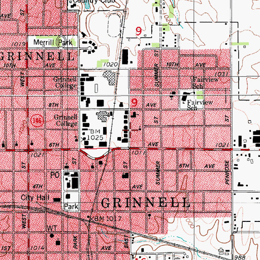Topographic Map of Cleveland Residence Hall, IA