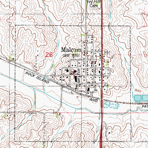 Topographic Map of Malcom Volunteer Fire Department, IA