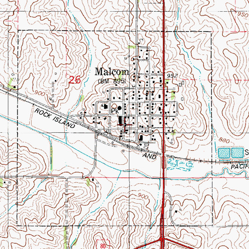 Topographic Map of Malcom Post Office, IA
