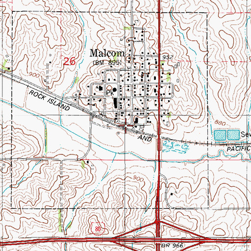 Topographic Map of Malcom, IA