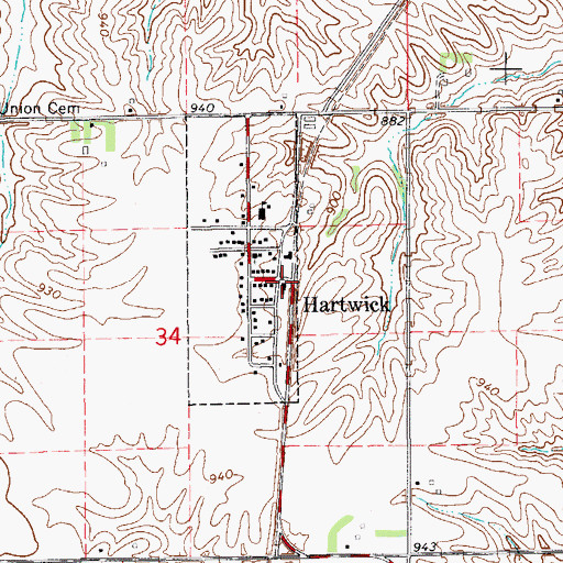 Topographic Map of Hartwick (historical), IA