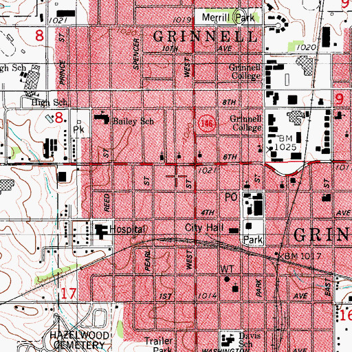 Topographic Map of Grinnell Police Department, IA
