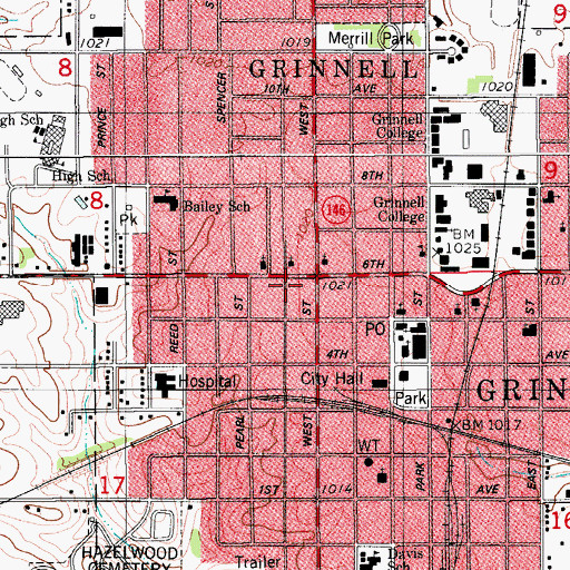 Topographic Map of Grinnell Fire Department, IA