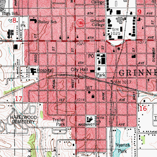 Topographic Map of Grinnell, IA