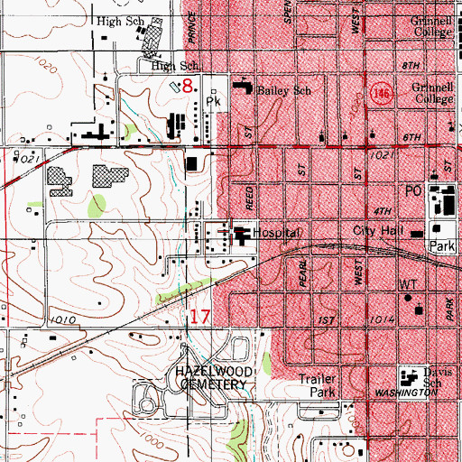 Topographic Map of Grinnell Regional Medical Center, IA