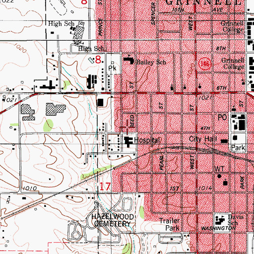 Topographic Map of Grinnell Family Care, IA