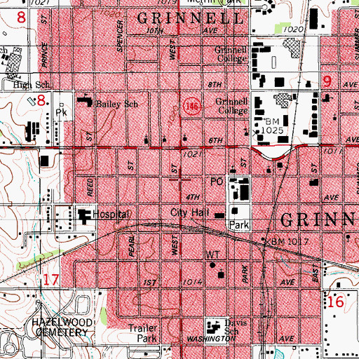 Topographic Map of Grinnell Eye Care, IA