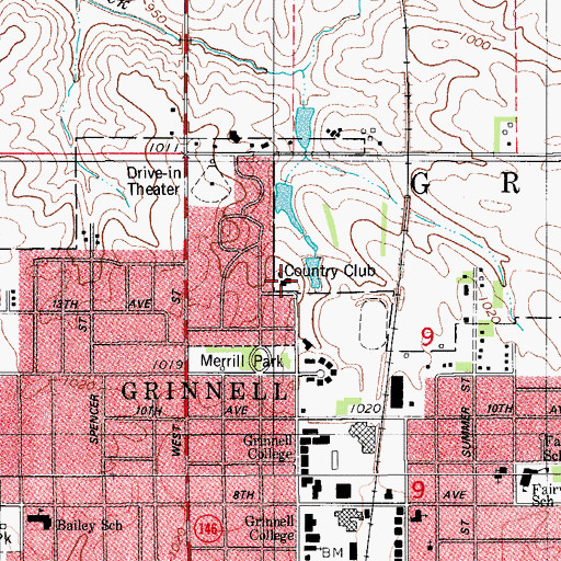 Topographic Map of Grinnell Country Club, IA