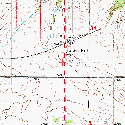 Topographic Map of Lawnhill Post Office (historical), IA