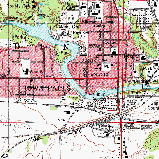 Topographic Map of Iowa Falls Public Library, IA