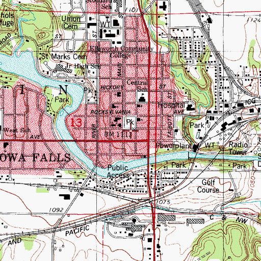 Topographic Map of Iowa Falls Police Department, IA
