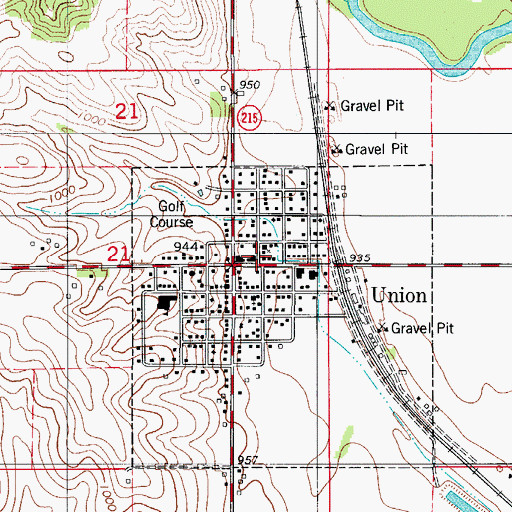 Topographic Map of Union Town Hall, IA