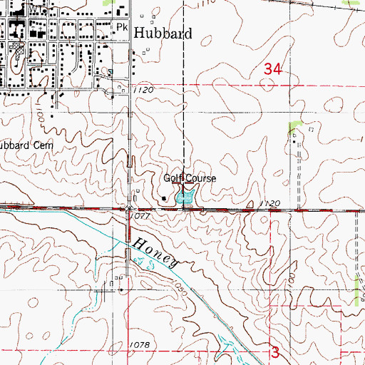 Topographic Map of Hubbard Golf and Recreation Club, IA