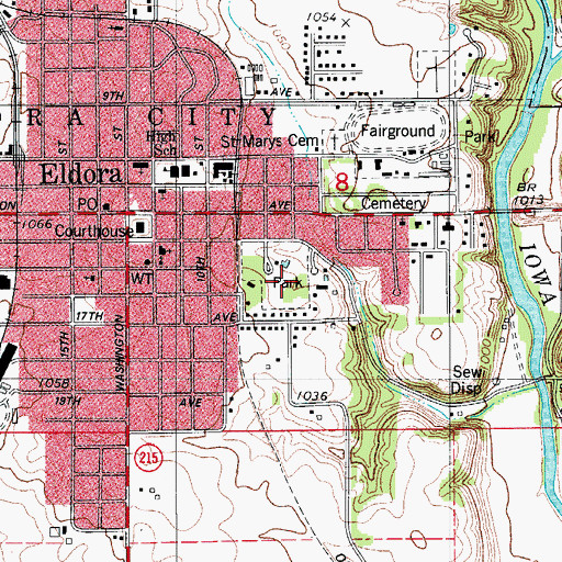 Topographic Map of Eldora Municipal Park, IA