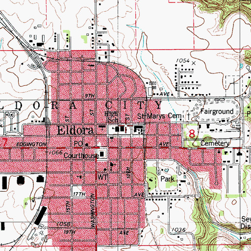 Topographic Map of Eldora Library, IA