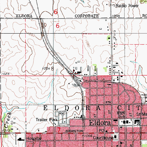 Topographic Map of Eldora, IA