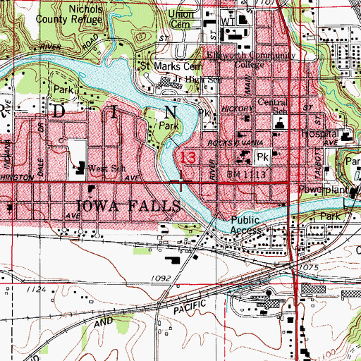 Topographic Map of Washington Avenue Bridge, IA