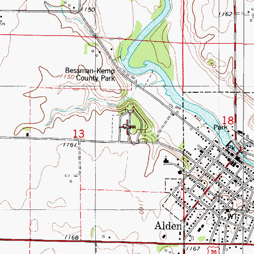 Topographic Map of Alden Cemetery, IA