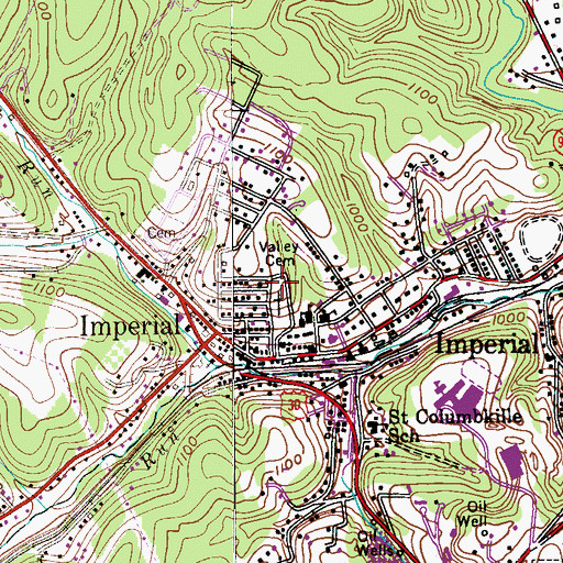 Topographic Map of Valley Cemetery, PA