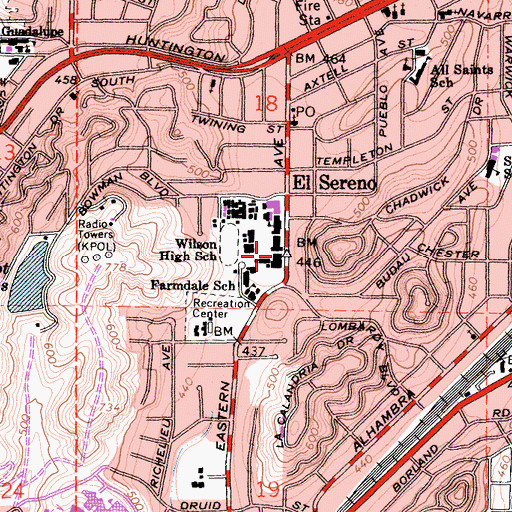 Topographic Map of El Sereno Middle School, CA