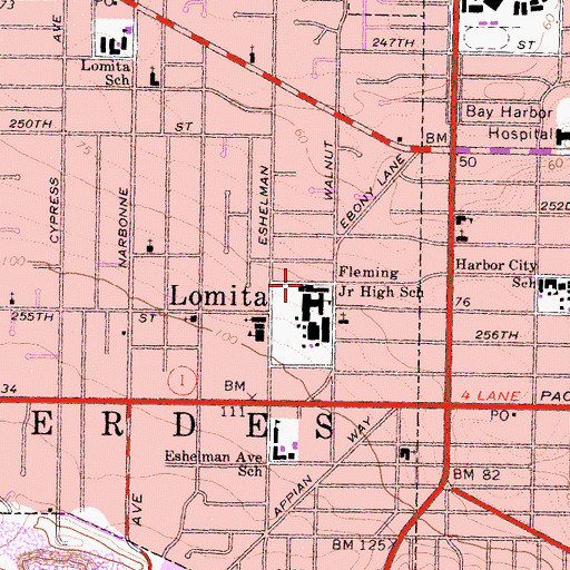 Topographic Map of Fleming Middle School, CA