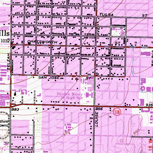 Topographic Map of Henry Middle School, CA
