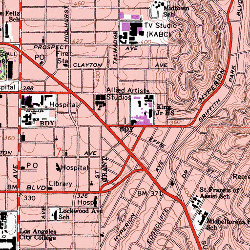 Topographic Map of Thomas Star King Middle School, CA
