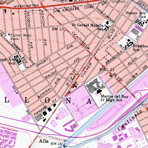 Topographic Map of Marina Del Rey Middle School, CA