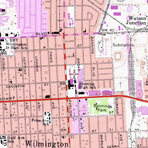 Topographic Map of Banning High School, CA