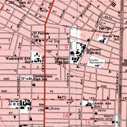 Topographic Map of Thomas Jefferson High School, CA